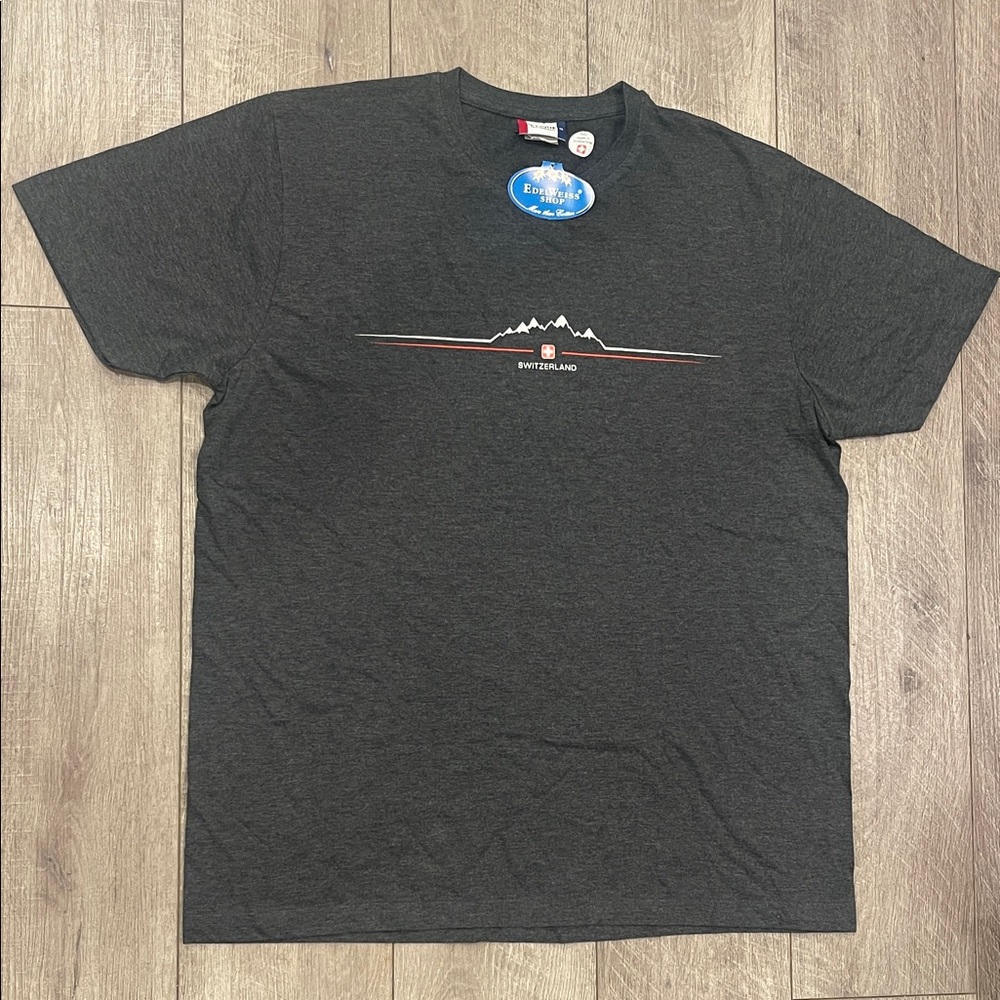 Switzerland Gray Swiss Alps Mountain Minamalist Graphic Men's Gray T-Shirt XL